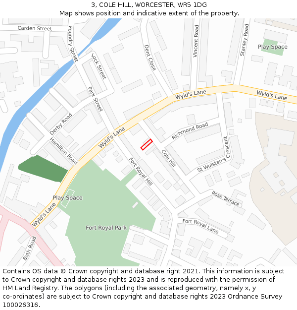 3, COLE HILL, WORCESTER, WR5 1DG: Location map and indicative extent of plot