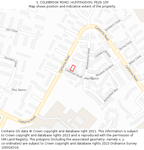 3, COLEBROOK ROAD, HUNTINGDON, PE29 1DF: Location map and indicative extent of plot