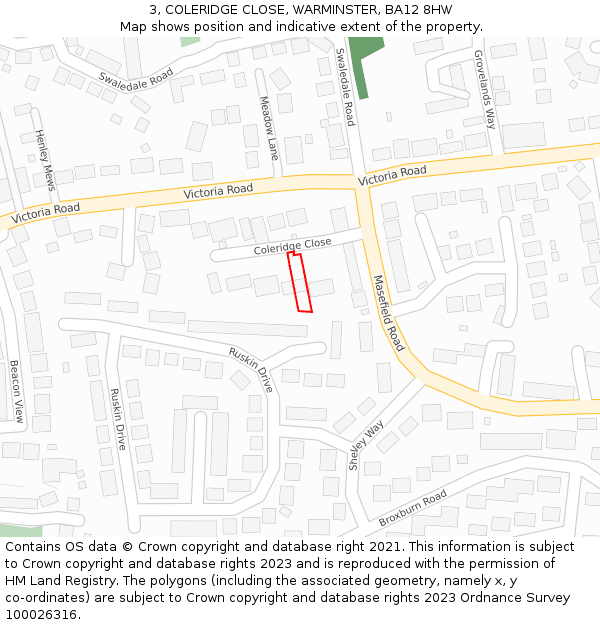 3, COLERIDGE CLOSE, WARMINSTER, BA12 8HW: Location map and indicative extent of plot