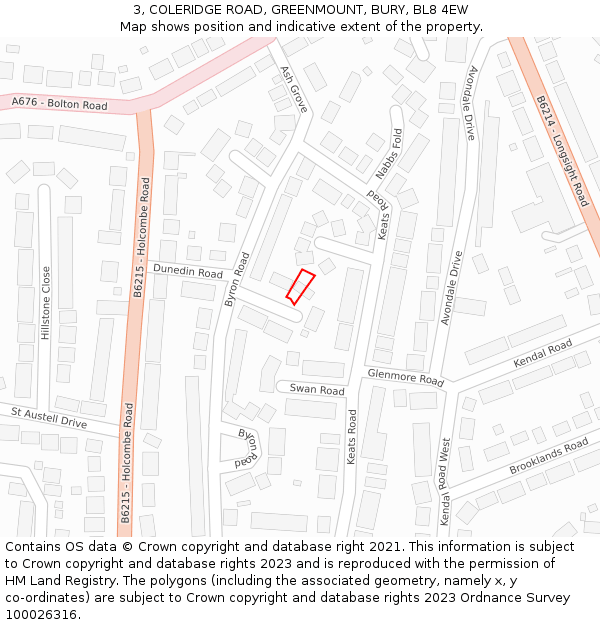 3, COLERIDGE ROAD, GREENMOUNT, BURY, BL8 4EW: Location map and indicative extent of plot