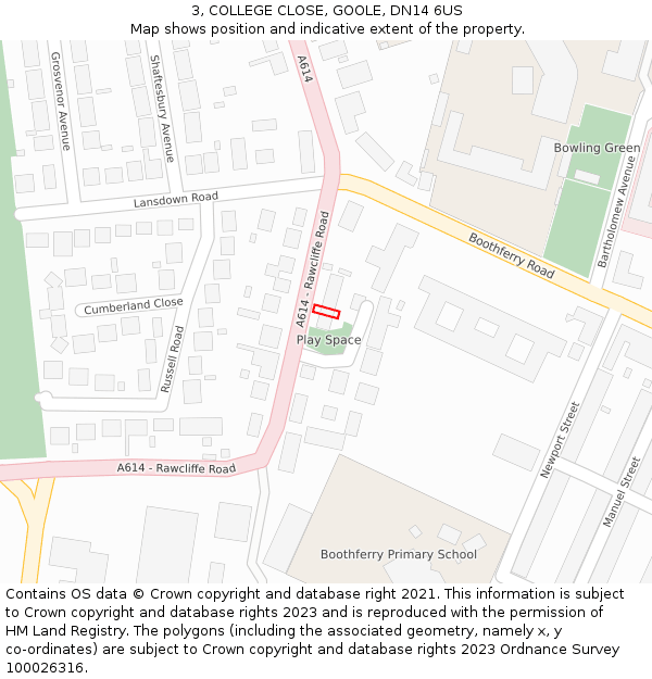 3, COLLEGE CLOSE, GOOLE, DN14 6US: Location map and indicative extent of plot