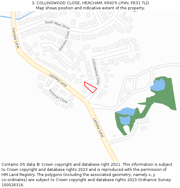 3, COLLINGWOOD CLOSE, HEACHAM, KING'S LYNN, PE31 7LD: Location map and indicative extent of plot