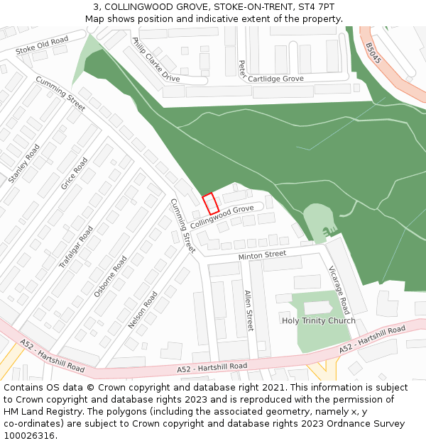 3, COLLINGWOOD GROVE, STOKE-ON-TRENT, ST4 7PT: Location map and indicative extent of plot