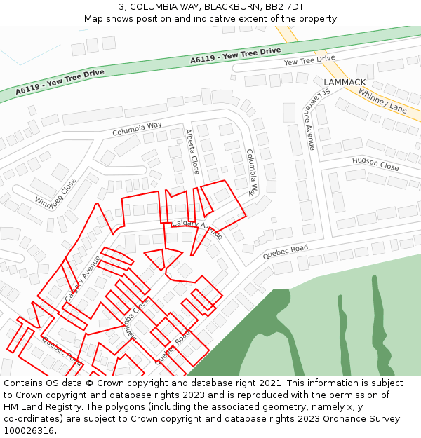 3, COLUMBIA WAY, BLACKBURN, BB2 7DT: Location map and indicative extent of plot