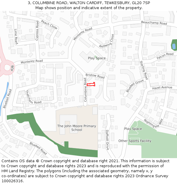 3, COLUMBINE ROAD, WALTON CARDIFF, TEWKESBURY, GL20 7SP: Location map and indicative extent of plot