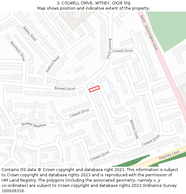 3, COLWELL DRIVE, WITNEY, OX28 5NJ: Location map and indicative extent of plot