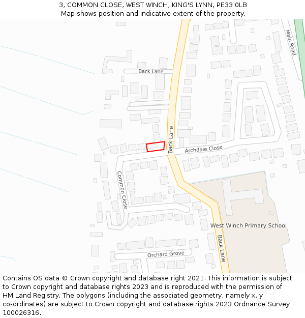 3, COMMON CLOSE, WEST WINCH, KING'S LYNN, PE33 0LB: Location map and indicative extent of plot