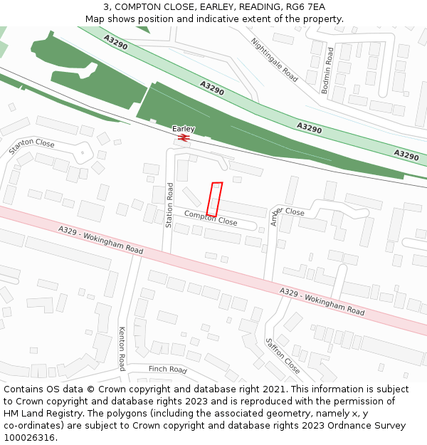 3, COMPTON CLOSE, EARLEY, READING, RG6 7EA: Location map and indicative extent of plot