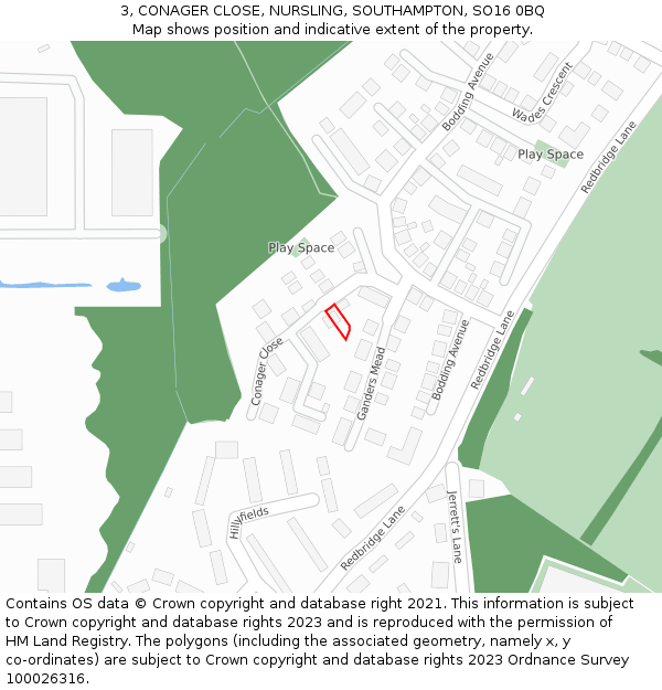 3, CONAGER CLOSE, NURSLING, SOUTHAMPTON, SO16 0BQ: Location map and indicative extent of plot