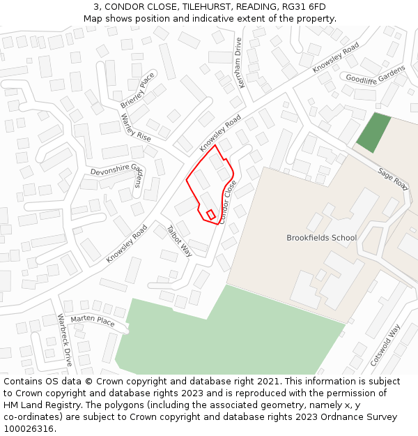 3, CONDOR CLOSE, TILEHURST, READING, RG31 6FD: Location map and indicative extent of plot