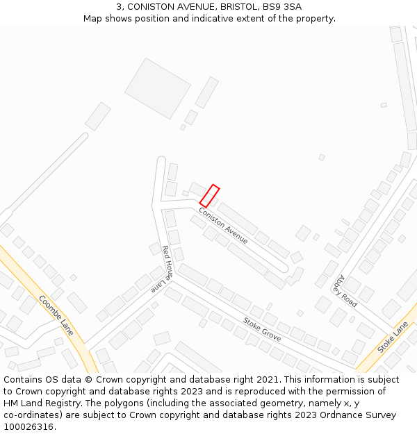 3, CONISTON AVENUE, BRISTOL, BS9 3SA: Location map and indicative extent of plot