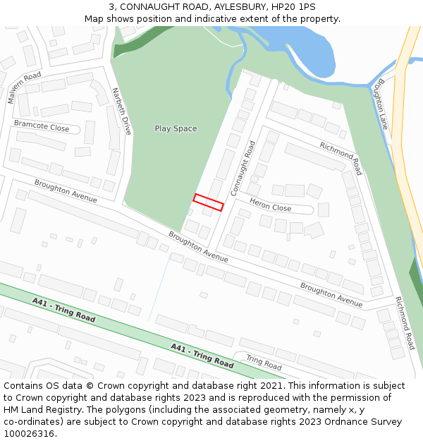 3, CONNAUGHT ROAD, AYLESBURY, HP20 1PS: Location map and indicative extent of plot