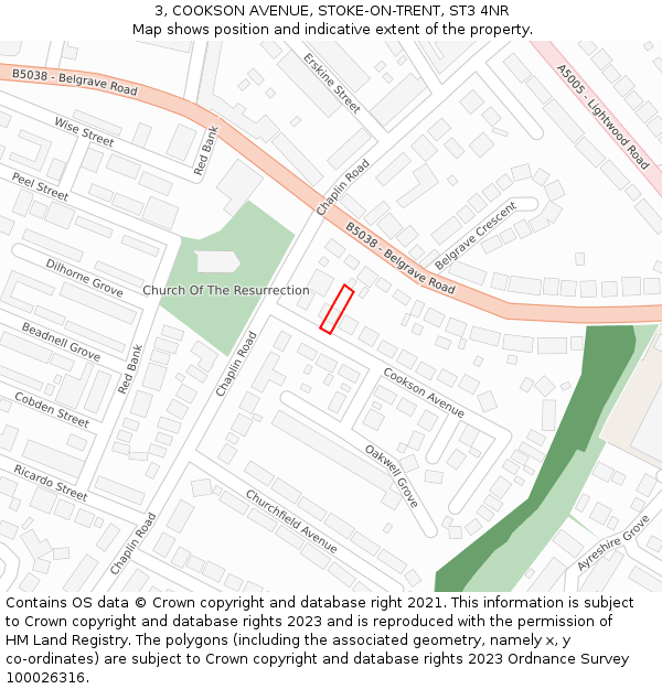 3, COOKSON AVENUE, STOKE-ON-TRENT, ST3 4NR: Location map and indicative extent of plot