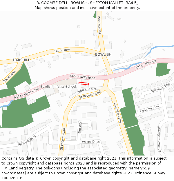 3, COOMBE DELL, BOWLISH, SHEPTON MALLET, BA4 5JJ: Location map and indicative extent of plot