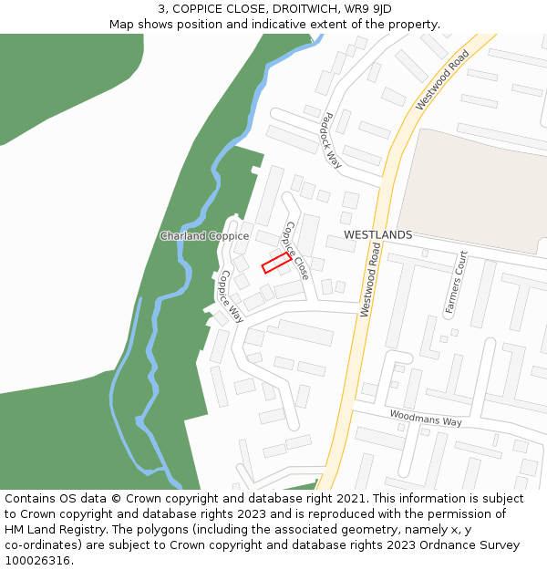 3, COPPICE CLOSE, DROITWICH, WR9 9JD: Location map and indicative extent of plot