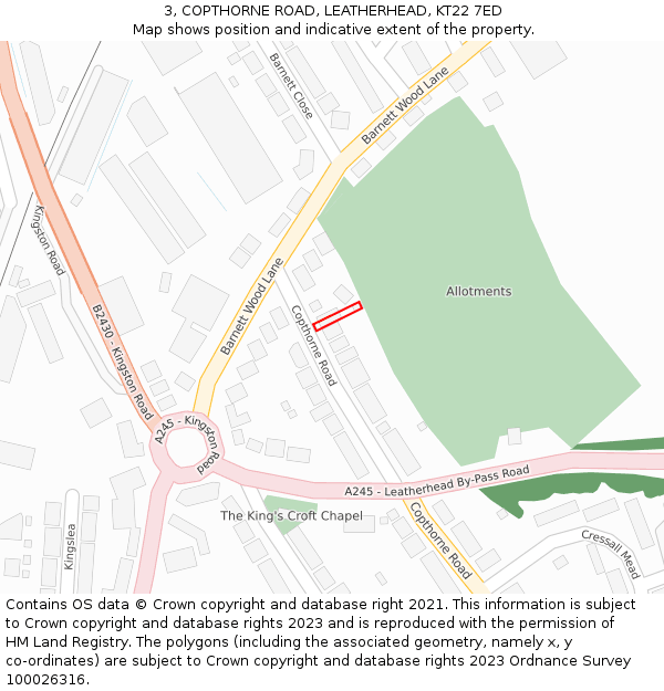 3, COPTHORNE ROAD, LEATHERHEAD, KT22 7ED: Location map and indicative extent of plot