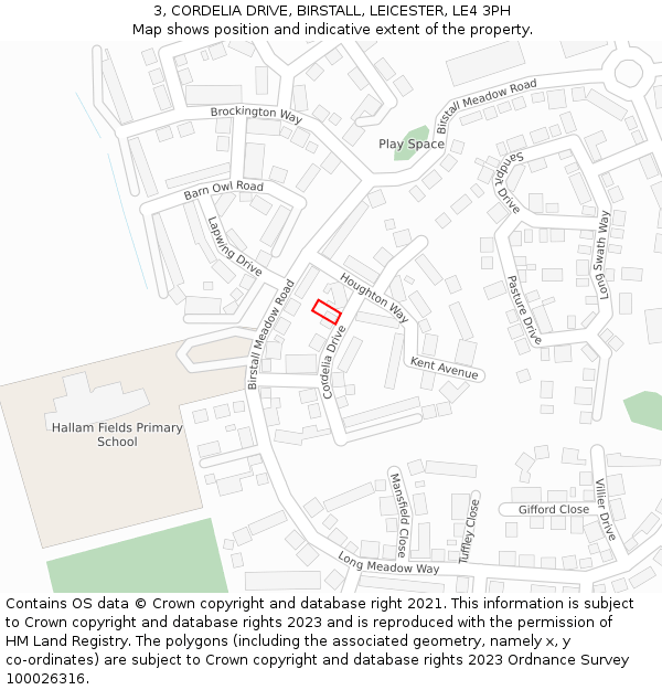3, CORDELIA DRIVE, BIRSTALL, LEICESTER, LE4 3PH: Location map and indicative extent of plot