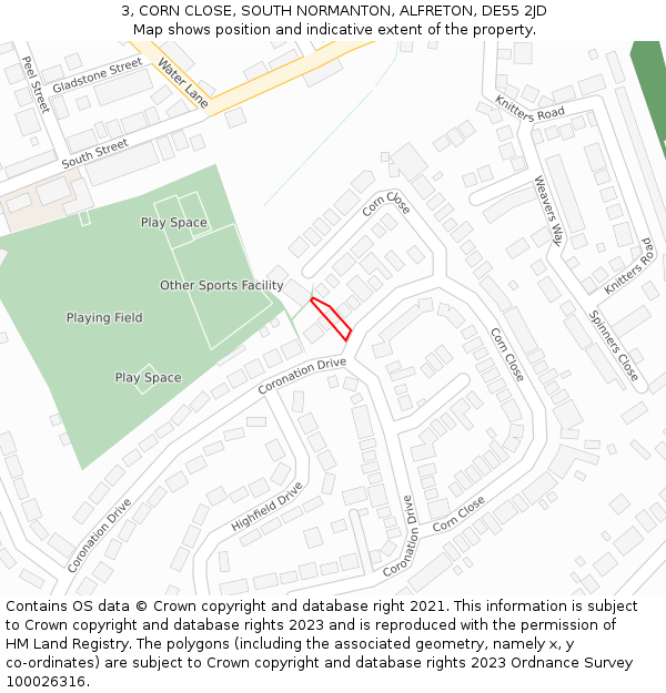 3, CORN CLOSE, SOUTH NORMANTON, ALFRETON, DE55 2JD: Location map and indicative extent of plot