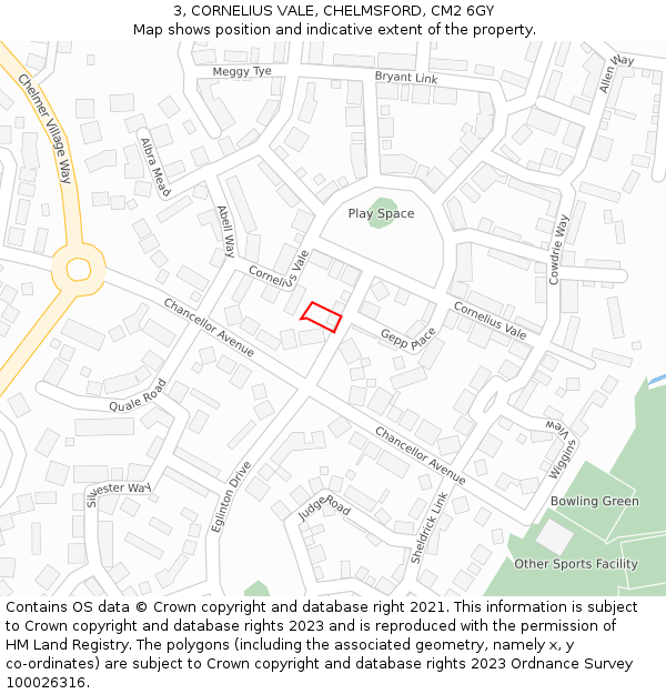 3, CORNELIUS VALE, CHELMSFORD, CM2 6GY: Location map and indicative extent of plot