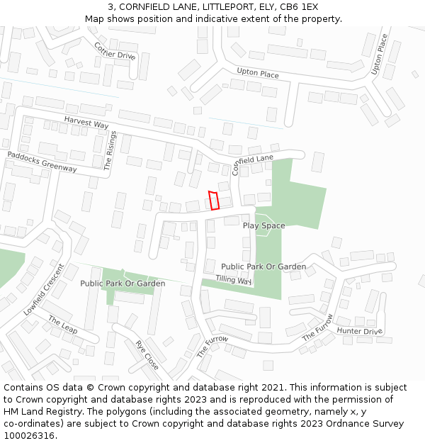 3, CORNFIELD LANE, LITTLEPORT, ELY, CB6 1EX: Location map and indicative extent of plot