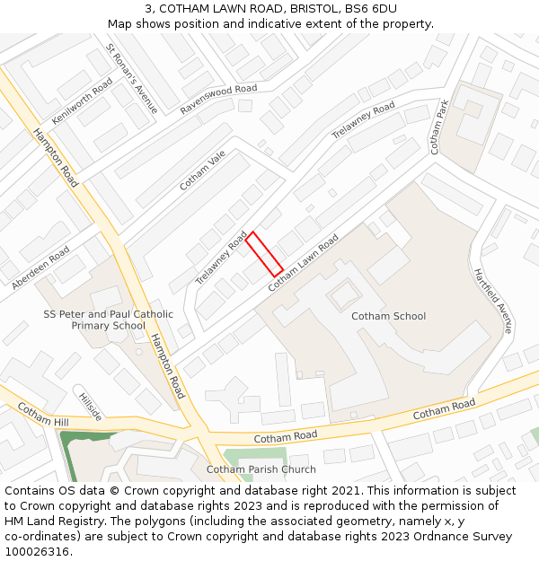 3, COTHAM LAWN ROAD, BRISTOL, BS6 6DU: Location map and indicative extent of plot