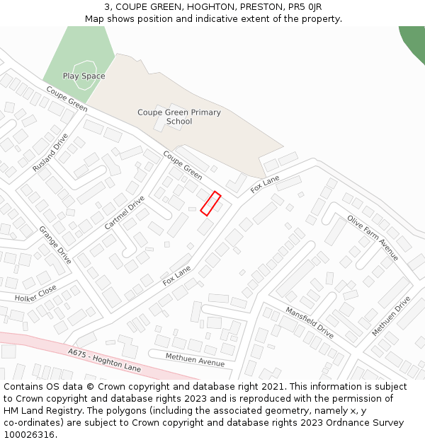 3, COUPE GREEN, HOGHTON, PRESTON, PR5 0JR: Location map and indicative extent of plot
