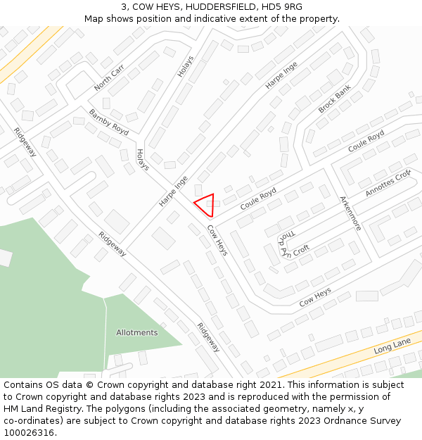 3, COW HEYS, HUDDERSFIELD, HD5 9RG: Location map and indicative extent of plot
