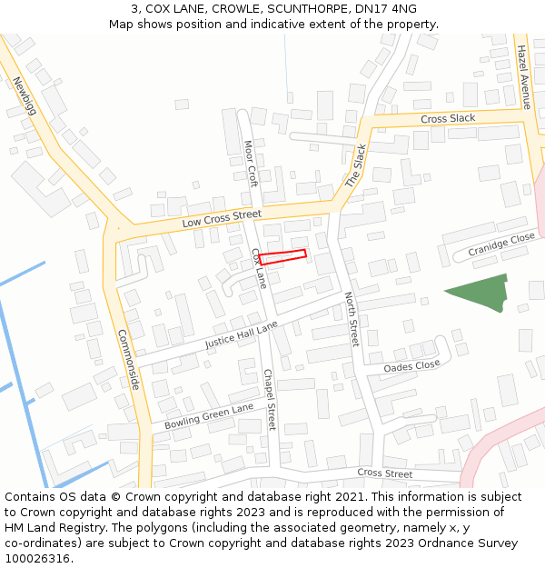 3, COX LANE, CROWLE, SCUNTHORPE, DN17 4NG: Location map and indicative extent of plot