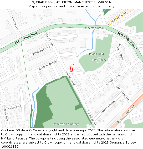 3, CRAB BROW, ATHERTON, MANCHESTER, M46 0NN: Location map and indicative extent of plot