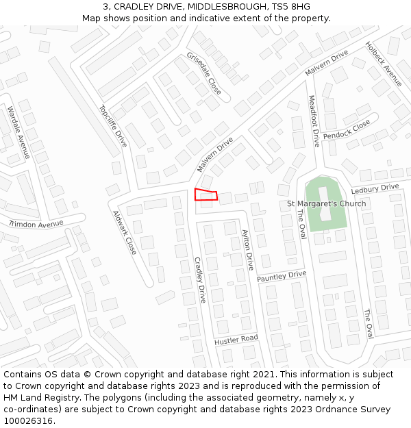 3, CRADLEY DRIVE, MIDDLESBROUGH, TS5 8HG: Location map and indicative extent of plot