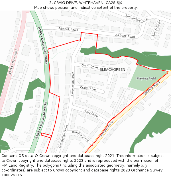 3, CRAIG DRIVE, WHITEHAVEN, CA28 6JX: Location map and indicative extent of plot