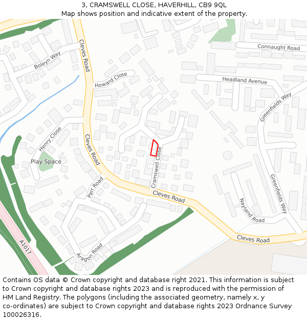 3, CRAMSWELL CLOSE, HAVERHILL, CB9 9QL: Location map and indicative extent of plot