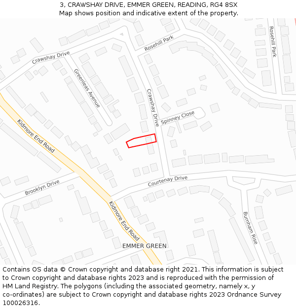 3, CRAWSHAY DRIVE, EMMER GREEN, READING, RG4 8SX: Location map and indicative extent of plot