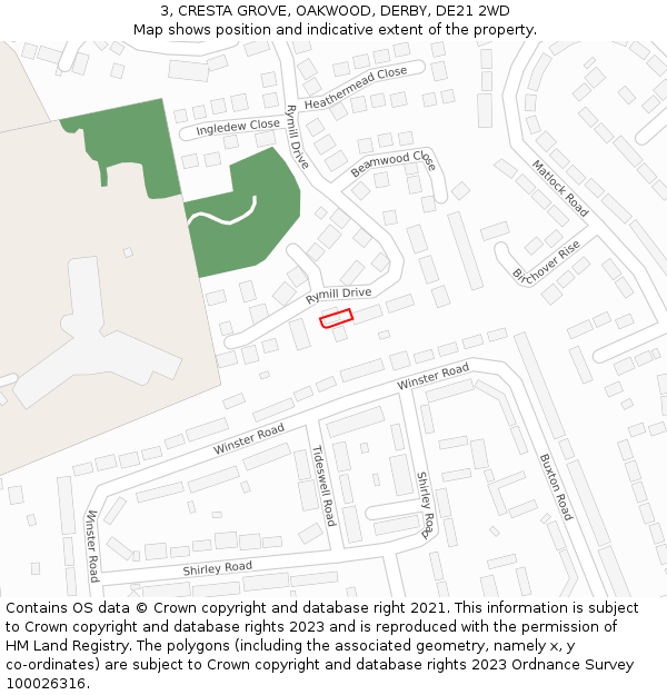 3, CRESTA GROVE, OAKWOOD, DERBY, DE21 2WD: Location map and indicative extent of plot