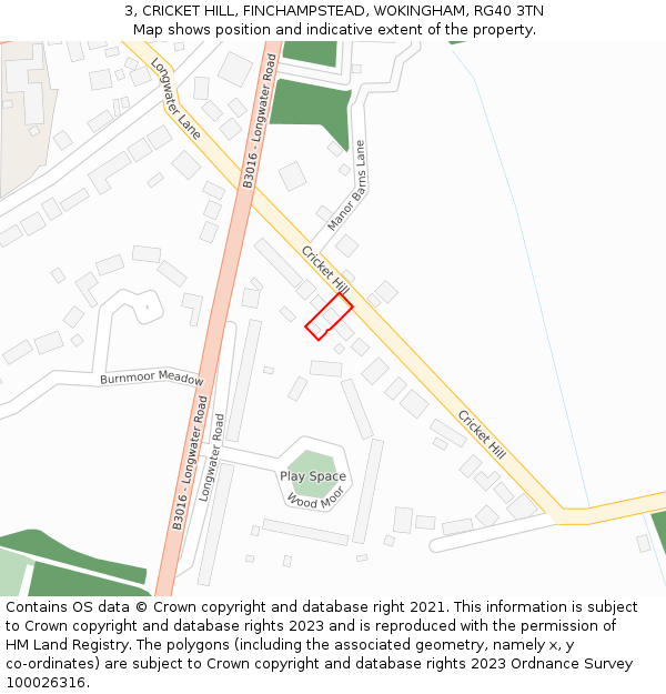 3, CRICKET HILL, FINCHAMPSTEAD, WOKINGHAM, RG40 3TN: Location map and indicative extent of plot