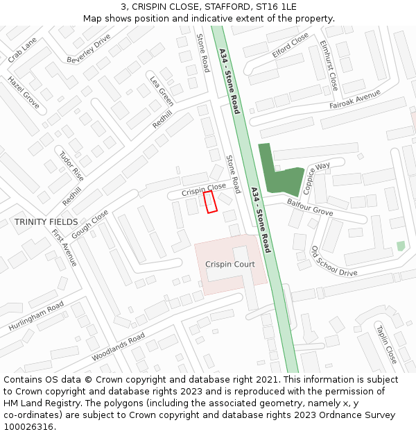 3, CRISPIN CLOSE, STAFFORD, ST16 1LE: Location map and indicative extent of plot