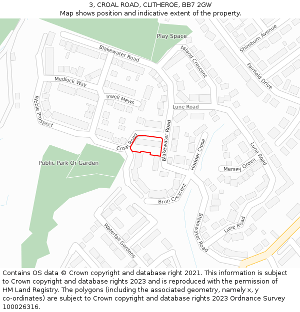 3, CROAL ROAD, CLITHEROE, BB7 2GW: Location map and indicative extent of plot