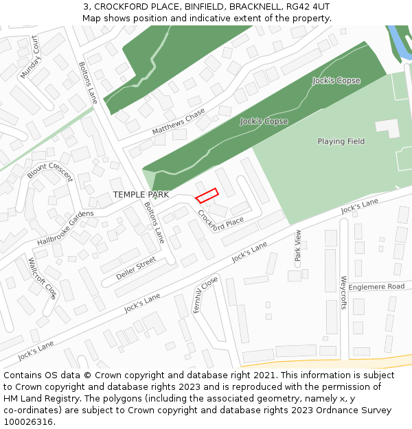 3, CROCKFORD PLACE, BINFIELD, BRACKNELL, RG42 4UT: Location map and indicative extent of plot