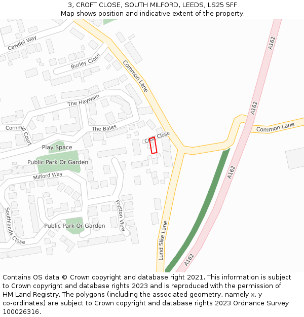 3, CROFT CLOSE, SOUTH MILFORD, LEEDS, LS25 5FF: Location map and indicative extent of plot