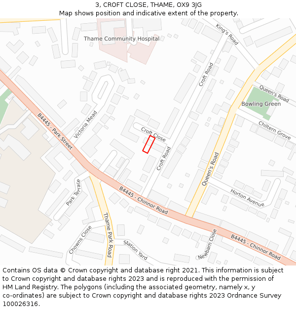 3, CROFT CLOSE, THAME, OX9 3JG: Location map and indicative extent of plot