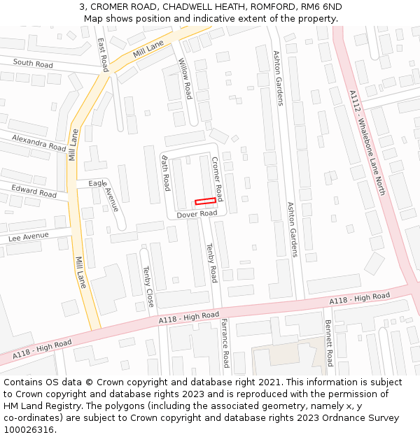 3, CROMER ROAD, CHADWELL HEATH, ROMFORD, RM6 6ND: Location map and indicative extent of plot