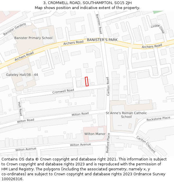 3, CROMWELL ROAD, SOUTHAMPTON, SO15 2JH: Location map and indicative extent of plot