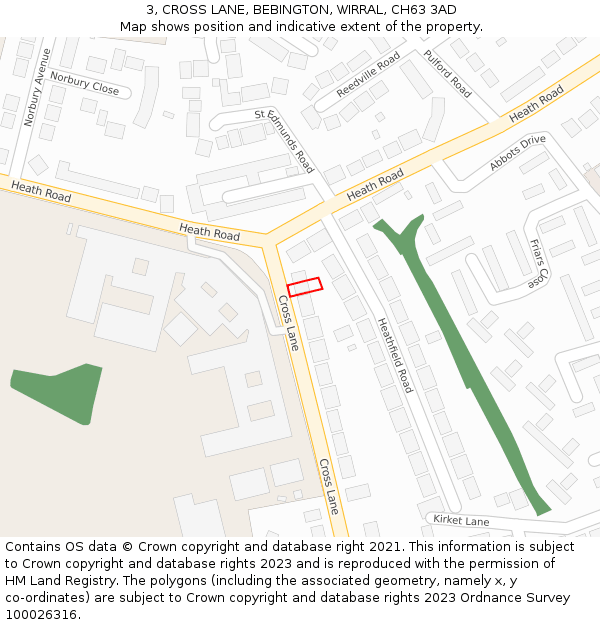 3, CROSS LANE, BEBINGTON, WIRRAL, CH63 3AD: Location map and indicative extent of plot