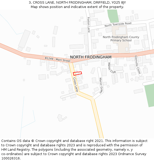 3, CROSS LANE, NORTH FRODINGHAM, DRIFFIELD, YO25 8JY: Location map and indicative extent of plot