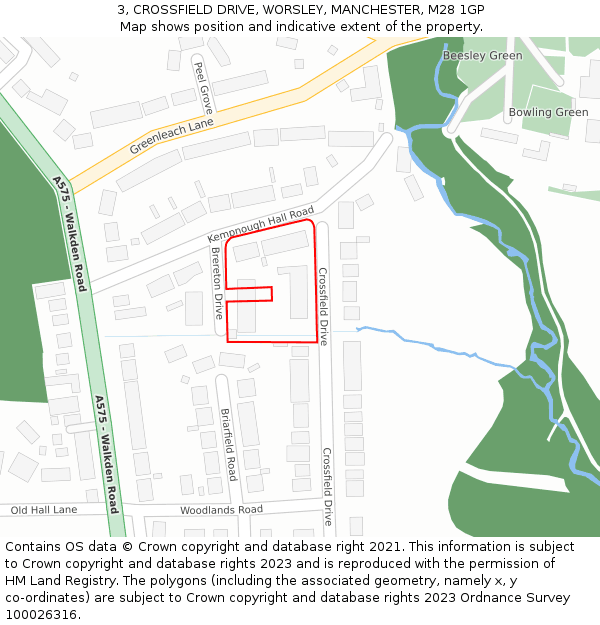 3, CROSSFIELD DRIVE, WORSLEY, MANCHESTER, M28 1GP: Location map and indicative extent of plot