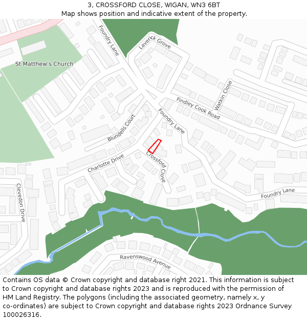 3, CROSSFORD CLOSE, WIGAN, WN3 6BT: Location map and indicative extent of plot