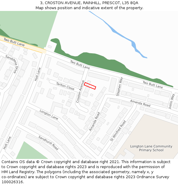 3, CROSTON AVENUE, RAINHILL, PRESCOT, L35 8QA: Location map and indicative extent of plot