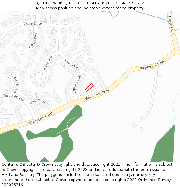 3, CURLEW RISE, THORPE HESLEY, ROTHERHAM, S61 2TZ: Location map and indicative extent of plot