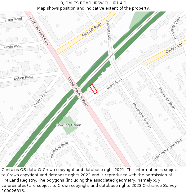 3, DALES ROAD, IPSWICH, IP1 4JD: Location map and indicative extent of plot