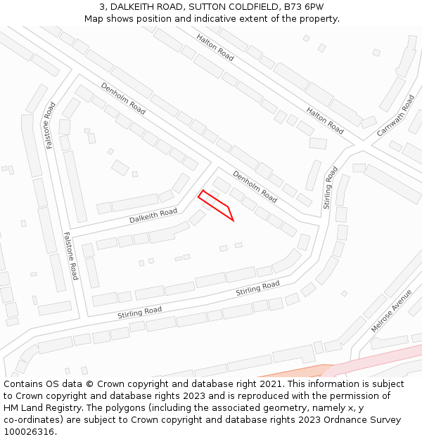 3, DALKEITH ROAD, SUTTON COLDFIELD, B73 6PW: Location map and indicative extent of plot
